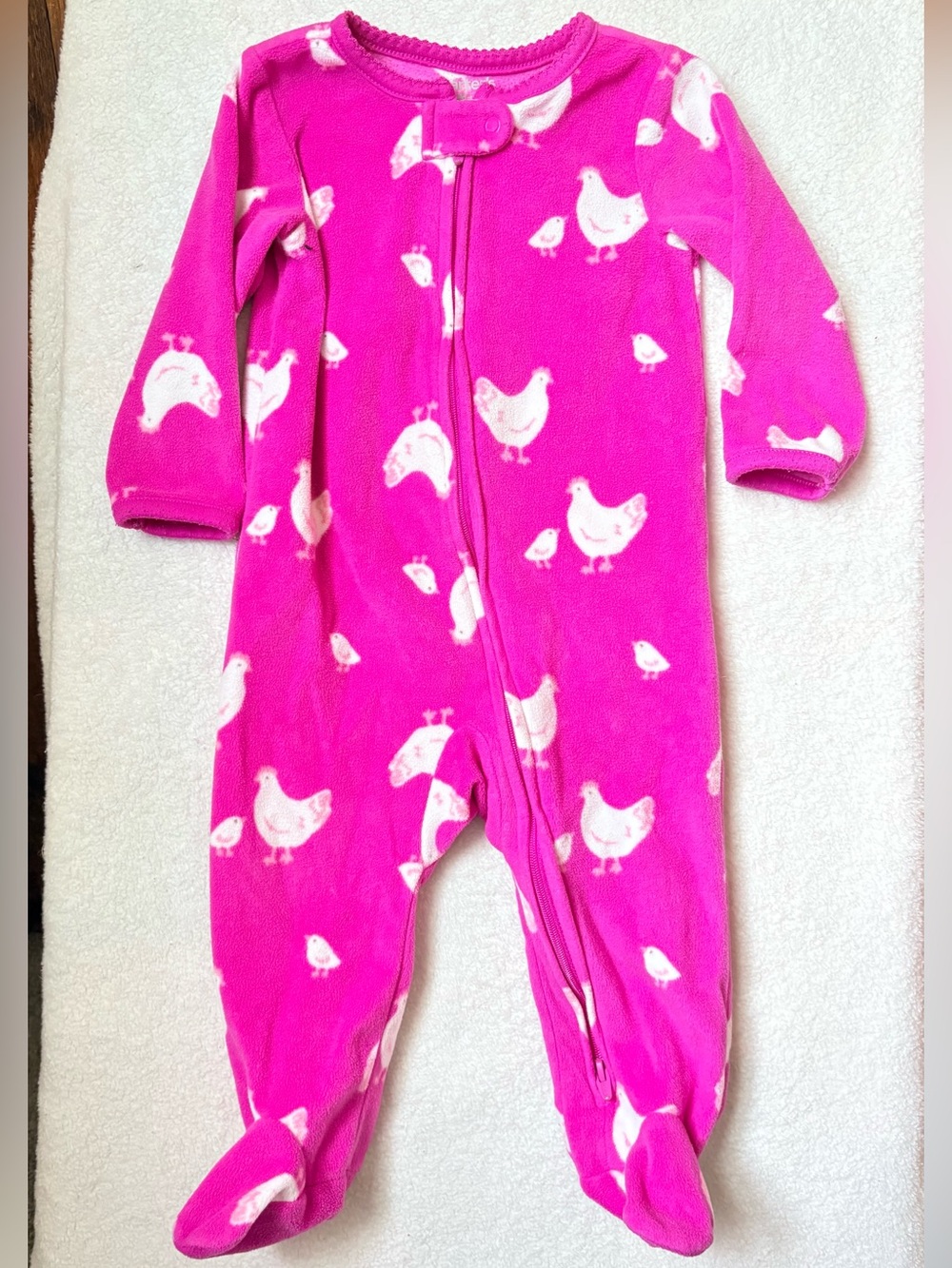 Carter's Hot Pink Chick Print Fleece Footed One-Piece